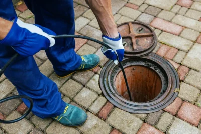 Plumber cleaning an outdoor sewer drain in Ocoee