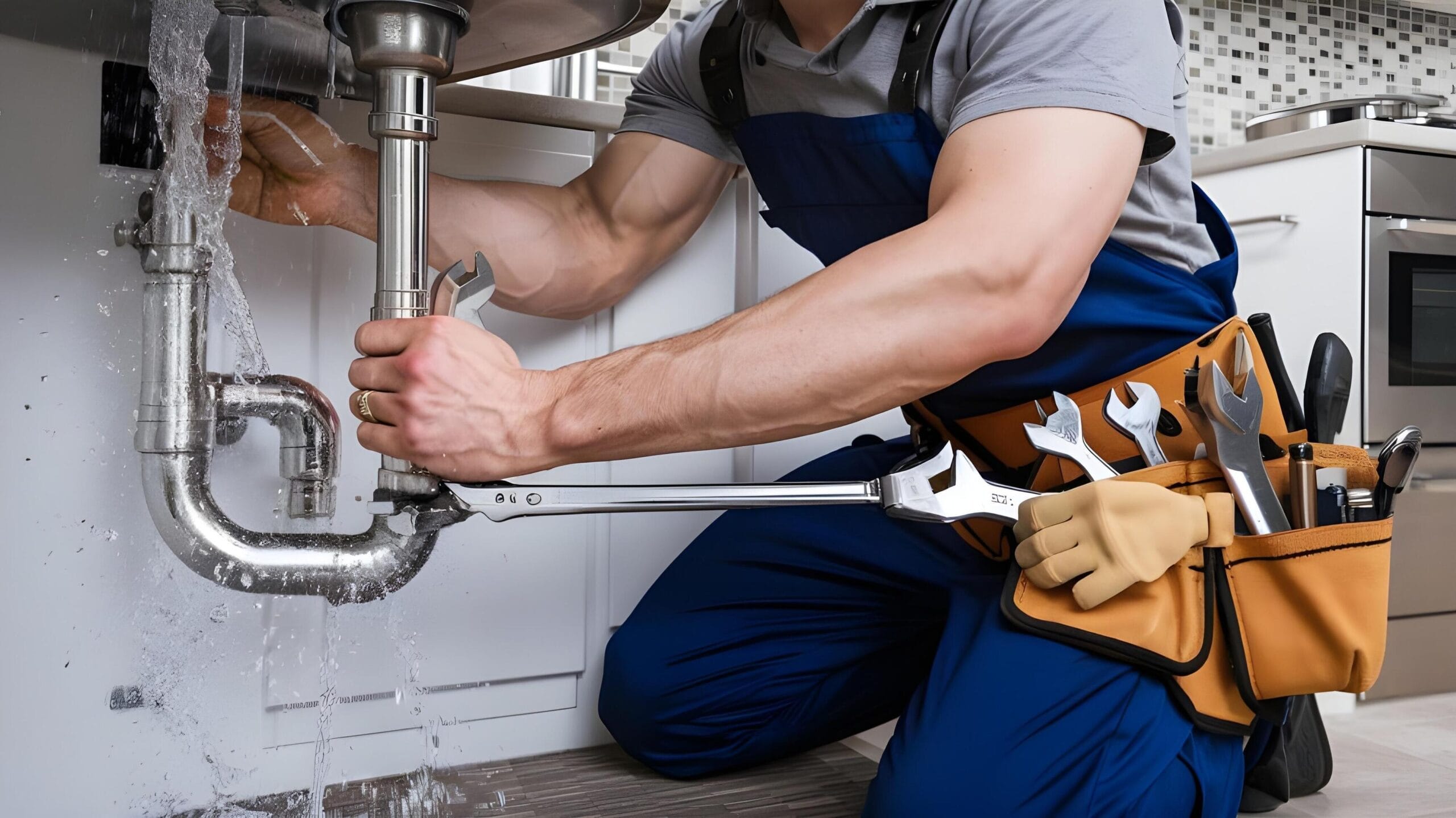 Plumber tightening a residential plumbing pipe in Ocoee